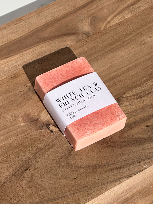 White Tea & French Clay Goats Milk Bar Soap with White Label