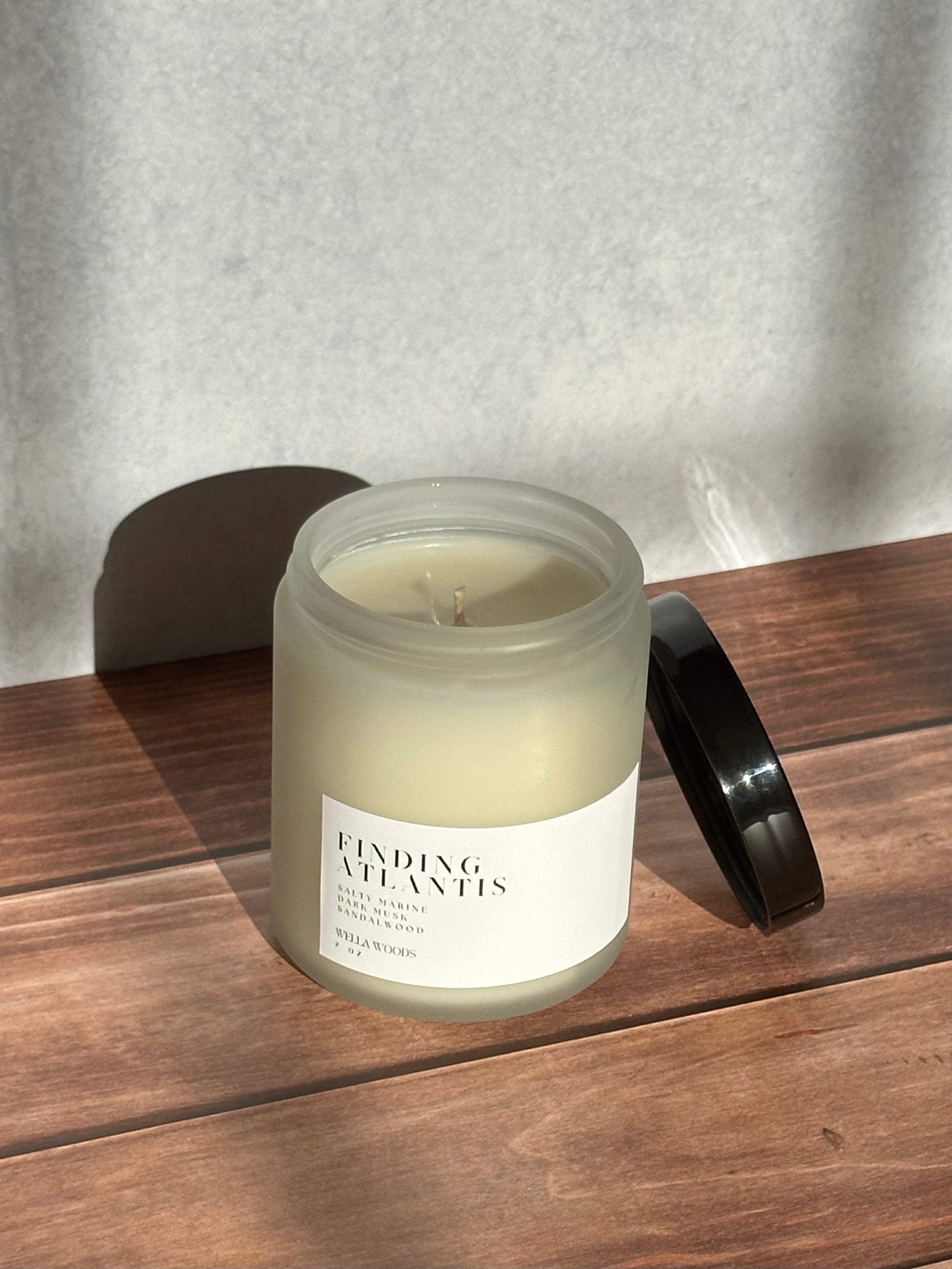 Finding Atlantis Soy Candle in Frost Glass Jar with Black Lid