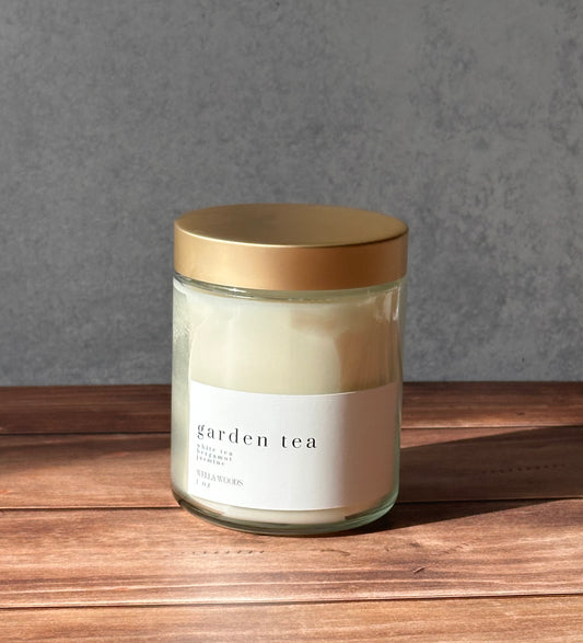Garden Tea Soy Candle in Clear Glass Jar with Gold Lid